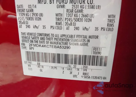 2014 Ford Edge Limited from USA, damaged, VIN 2FMDK4KC7EBA53290
